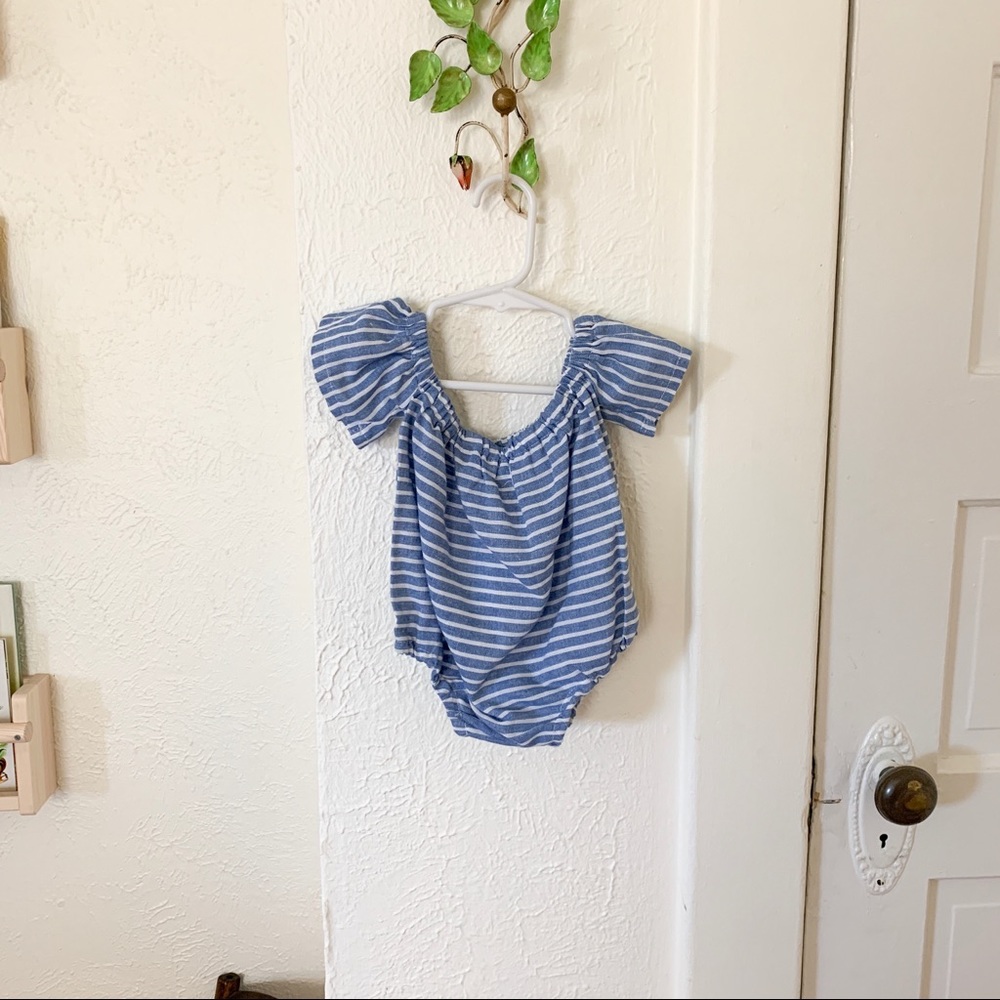 Over the shoulder blue romper